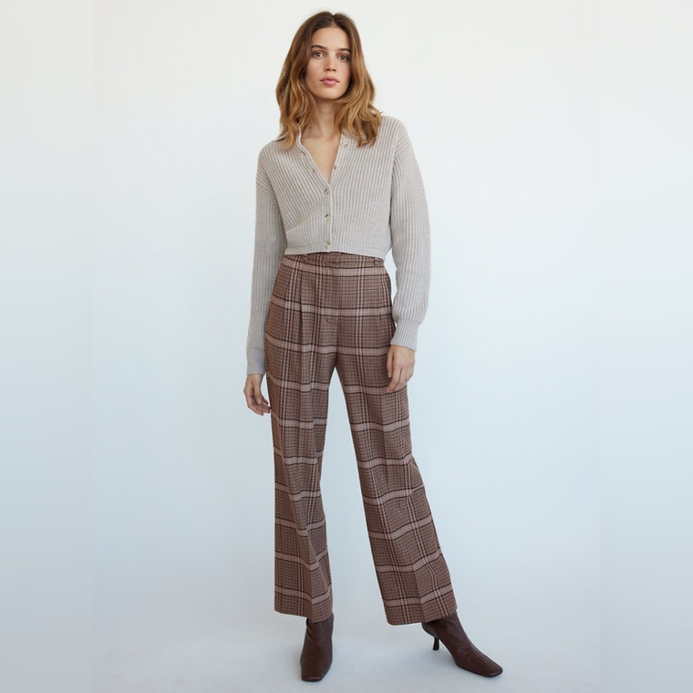 ARITZIA‎ Wilfred Wool Brown Plaid Wide Leg Pants size 4
